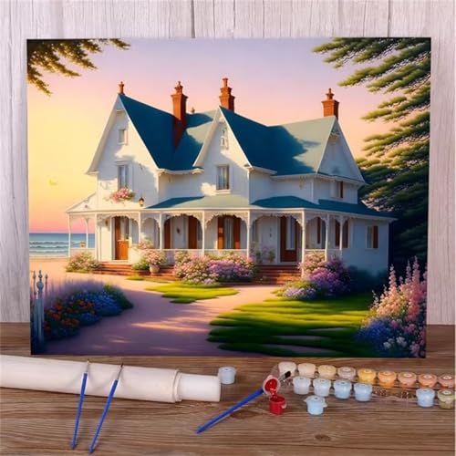 Januave Malen Nach Zahlen Erwachsene,Villa Garden DIY Handgemalt Ölgemälde Leinwand Kit für Anfänger,Paint by Numbers mit Pinseln und Acrylfarbe für Geschenke und Wand Dekor 40x50cm(Ohne Rahmen) von Januave