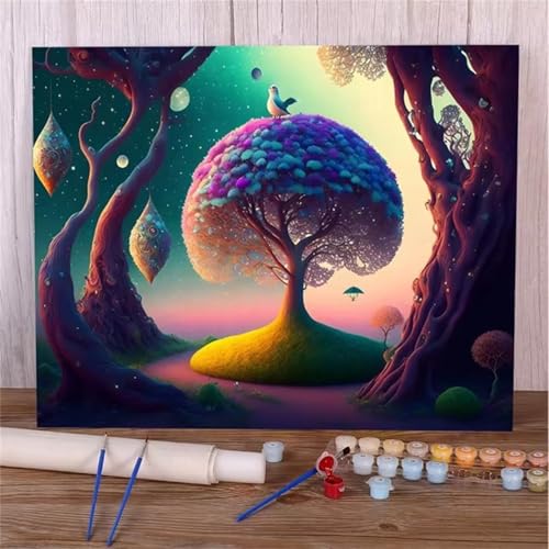 Januave Malen Nach Zahlen Erwachsene,Vogelbaum Paint by Numbers Malen Nach Zahlen,DIY 3 -Pinseln und Acrylfarben Leinwand Handgemalt Ölgemälde für Home Décor(mit rahmen) 30x40cm von Januave