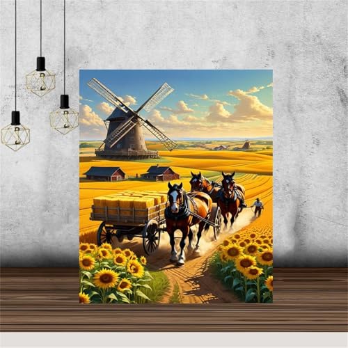 Januave Pferdewagen 5D Diamond Painting Set für Erwachsene,Round Drill Crystal Strass Stickerei Diamantkunst für Home Wand Decor 20x50cm von Januave