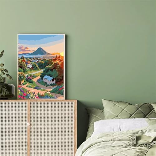 Malen Nach Zahlen Erwachsene,Dorf Sonnenuntergang DIY Handgemalt Ölgemälde Leinwand Kit für Anfänger,Paint by Numbers mit Pinseln und Acrylfarbe für Geschenke und Wand Dekor 60x75cm(mit rahmen) von Januave
