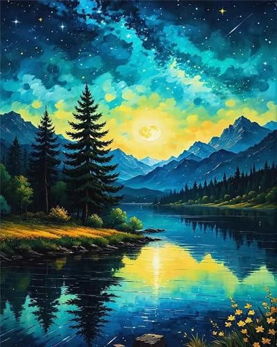 Malen Nach Zahlen Erwachsene,Reflexion des Nachthimmels DIY Handgemalt Ölgemälde Leinwand Kit für Anfänger,Paint by Numbers mit Pinseln und Acrylfarbe für Geschenke und Wand Dekor 60x75cm(mit rahmen) Malen Nach Zahlen Erwachsene,Reflexion des Nachthimmels DIY Handgemalt Ölgemälde Leinwand Kit für Anfänger,Paint by Numbers mit Pinseln und Acrylfarbe für Geschenke und Wand Dekor 60x75cm(mit rahmen) von Januave