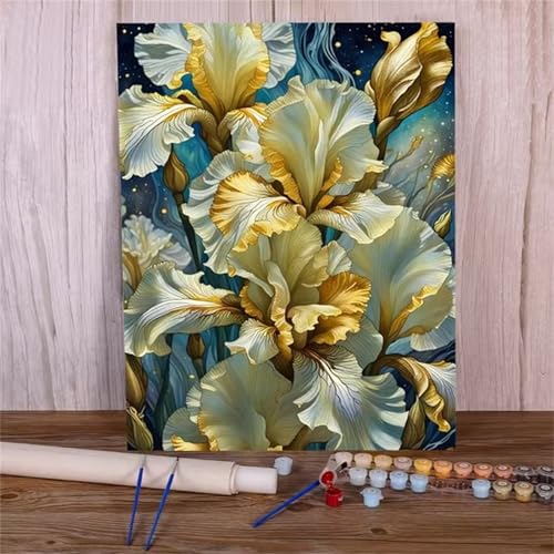Paint by Number for Adults,Iris Gold Acrylic Oil Painting by Numbers Kits for Beginner,with Brushes with frame DIY Canvas Art Painting for Home Wall Decor Gift 60x75cm Paint by Number for Adults,Iris Gold Acrylic Oil Painting by Numbers Kits for Beginner,with Brushes with frame DIY Canvas Art Painting for Home Wall Decor Gift 60x75cm von Januave