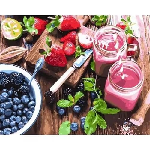 Paint by Number for Adults,Jam Fruit Acrylic Oil Painting by Numbers Kits for Beginner,with Brushes with frame DIY Canvas Art Painting for Home Wall Decor Gift 55x70cm von Januave