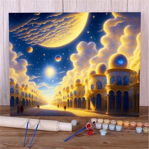 Paint by Numbers for Adults,Castle White Cloud Paint by Number Kits On Canvas for Beginners,with Brushes DIY Color Acrylic Pigment Oil Painting Arts Crafts for Home Decor(with frame)40x50cm von Januave