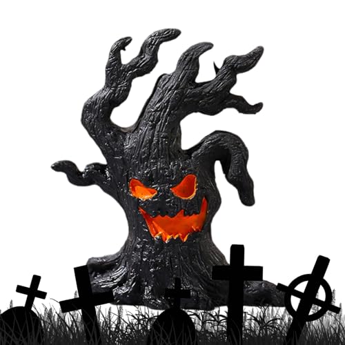 Halloween Baumrinde Gesichter - Realistische und gruselige Halloween Baumstatue | Tischornament, Halloween Innen und Außen Dekoration für Party Spukhaus von Janurium
