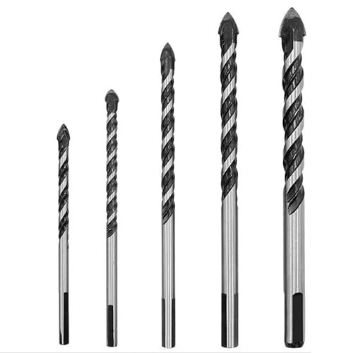 Mauerwerk-Bohrer-Satz (5PCS) für Glas/Ziegel/Kunststoff/Zement/Holz/Fliesen/Etc, 3/16 bis 1/2 Zoll Bohrer mit Dreieck Griff, industrielle Stärke Hartmetall-Bohrer-Spitze von Janzoom