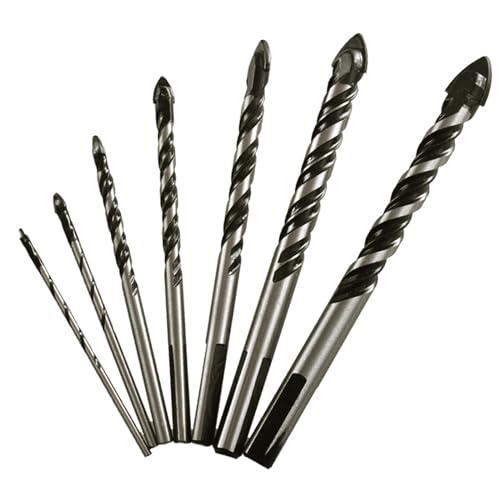 Mauerwerk-Bohrer-Satz (7PCS) für Glas/Ziegel/Kunststoff/Zement/Holz/Fliesen/Etc, 1/8 bis 1/2 Zoll Bohrer mit Dreieck Griff, industrielle Stärke Hartmetall-Bohrer-Spitze von Janzoom