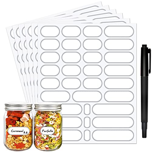 JaoNanl Abnehmbare White-Label-Aufkleber mit silbernem Rand, selbstklebendem leeren Küchenanhänger, für Lebensmittelbehälter, Gewürzdosen, Vorratsbehälter, 4 Größen mit 1 Marker, 192 Stück JaoNanl Abnehmbare White-Label-Aufkleber mit silbernem Rand, selbstklebendem leeren Küchenanhänger, für Lebensmittelbehälter, Gewürzdosen, Vorratsbehälter, 4 Größen mit 1 Marker, 192 Stück von JaoNanl