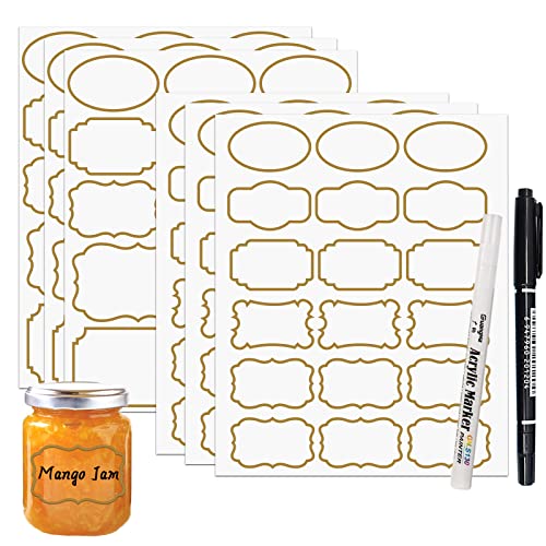 JaoNanl Transparente Etiketten Aufkleber mit schwarzem Marker, Abnehmbarer, selbstklebender, wasserdichter Küchenaufkleber für Vorratsbehälter, Gewürzdosen, Haushaltsorganisation, 93 Stück (Gold) JaoNanl Transparente Etiketten Aufkleber mit schwarzem Marker, Abnehmbarer, selbstklebender, wasserdichter Küchenaufkleber für Vorratsbehälter, Gewürzdosen, Haushaltsorganisation, 93 Stück (Gold) von JaoNanl