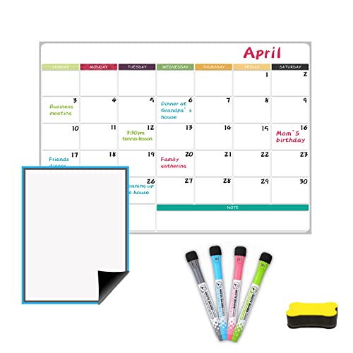 JaoNanl Magnetischer trocken abwischbarer Kalender für Kühlschrank, Monatsplaner und leeres Whiteboard, 11,4 '' x 16 '' Magnetischer Kühlschrankkalender mit 4 farbigen markern, 1 Radiergummi von JaoNanl