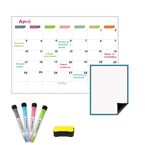 JaoNanl trocken abwischbare Kalendertafel, magnetisches Whiteboard mit 4 feinen Punktmarkierungen und magnetischem Radiergummi, Monatsplaner und Whiteboard, perfekt für Zuhause, Büro, Kühlschrank von JaoNanl