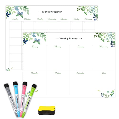 JaoNanl trocken abwischbares magnetisches Kalender-Set – monatlicher magnetischer Planer und wöchentliches Whiteboard, 29cm x 41cm Küchen-Kühlschrank-Kalender mit 4 Markern und Radiergummi von JaoNanl