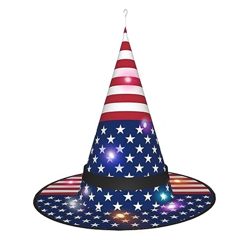 JaoXer Amerikanische Flagge Sterne Streifen Hexenhut Halloween - Faltbarer dekorativer Partyhut mit LED-Lichtern für Party, Maskerade, Karneval & Weihnachten JaoXer Amerikanische Flagge Sterne Streifen Hexenhut Halloween - Faltbarer dekorativer Partyhut mit LED-Lichtern für Party, Maskerade, Karneval & Weihnachten von JaoXer