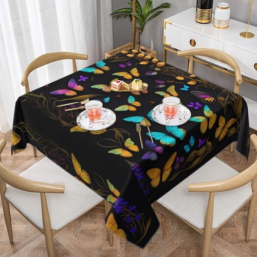 JaoXer Moderne, handgezeichnete quadratische Tischdecke mit Schmetterlingsdruck – perfekt für drinnen und draußen, Esstisch, Couchtisch und Bürokonferenzen JaoXer Moderne, handgezeichnete quadratische Tischdecke mit Schmetterlingsdruck – perfekt für drinnen und draußen, Esstisch, Couchtisch und Bürokonferenzen von JaoXer