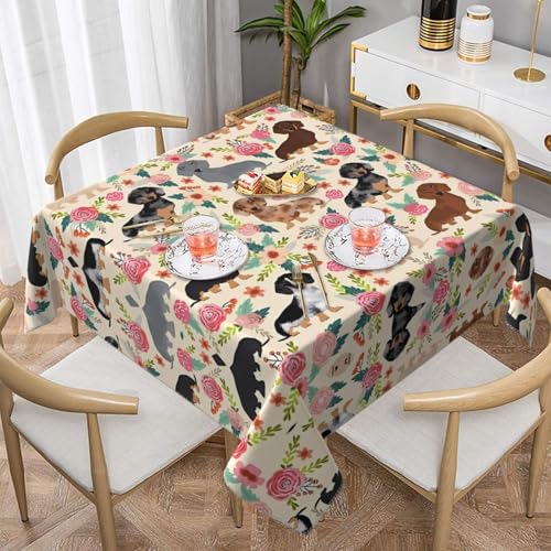 JaoXer Quadratische Tischdecke mit Hunde-Blumendruck, perfekt für drinnen und draußen, Esstisch, Couchtisch und Bürokonferenzen JaoXer Quadratische Tischdecke mit Hunde-Blumendruck, perfekt für drinnen und draußen, Esstisch, Couchtisch und Bürokonferenzen von JaoXer