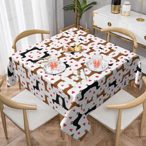 JaoXer Quadratische Tischdecke mit romantischem Dackel-Druck, perfekt für drinnen und draußen, Esstisch, Couchtisch und Bürokonferenzen JaoXer Quadratische Tischdecke mit romantischem Dackel-Druck, perfekt für drinnen und draußen, Esstisch, Couchtisch und Bürokonferenzen von JaoXer