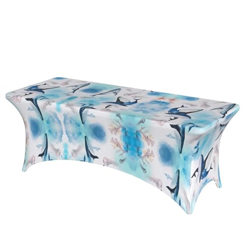 JaoXer Rechteckige Tischdecke mit Meereswal und Quallen, abwischbar, dehnbar, langlebig, für den Innen- und Außenbereich JaoXer Rechteckige Tischdecke mit Meereswal und Quallen, abwischbar, dehnbar, langlebig, für den Innen- und Außenbereich von JaoXer