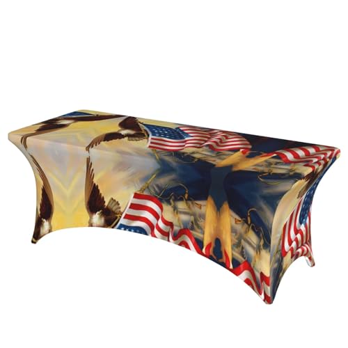 JaoXer Rechteckige Tischdecke mit amerikanischer USA-Flagge, Adler, abwischbar, dehnbar, langlebig, für den Innen- und Außenbereich JaoXer Rechteckige Tischdecke mit amerikanischer USA-Flagge, Adler, abwischbar, dehnbar, langlebig, für den Innen- und Außenbereich von JaoXer