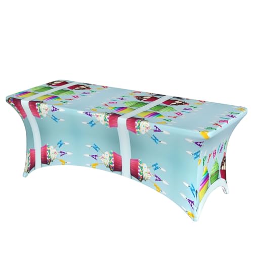 JaoXer Rechteckige Tischdecke mit buntem "Happy Birthday"-Cupcakes-Druck, abwischbar, dehnbar, langlebig, für den Innen- und Außenbereich JaoXer Rechteckige Tischdecke mit buntem "Happy Birthday"-Cupcakes-Druck, abwischbar, dehnbar, langlebig, für den Innen- und Außenbereich von JaoXer