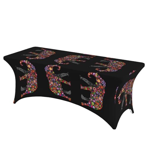 JaoXer Rechteckige Tischdecke mit fröhlichem Elefanten-Druck, abwischbar, dehnbar, langlebig, für den Innen- und Außenbereich JaoXer Rechteckige Tischdecke mit fröhlichem Elefanten-Druck, abwischbar, dehnbar, langlebig, für den Innen- und Außenbereich von JaoXer
