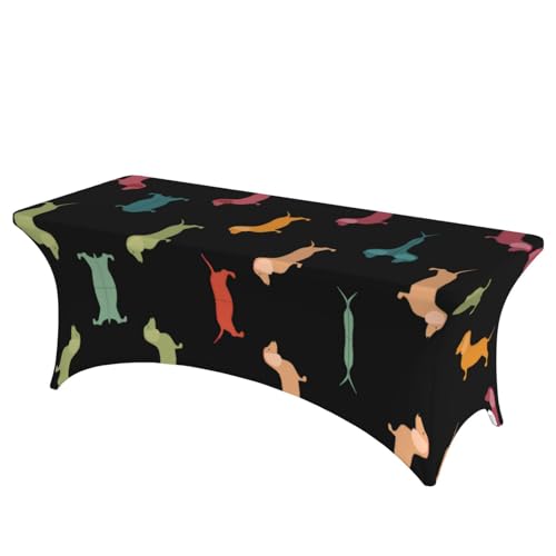 JaoXer Rechteckige Tischdecke mit niedlichem Dackel-Motiv, abwischbar, dehnbar, langlebig, für den Innen- und Außenbereich JaoXer Rechteckige Tischdecke mit niedlichem Dackel-Motiv, abwischbar, dehnbar, langlebig, für den Innen- und Außenbereich von JaoXer