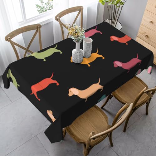 JaoXer Rechteckige Tischdecke mit niedlichem Dackel-Motiv, waschbar, klassische Küchendekoration für Esstisch, Tischplatte, Party-Tischdecken JaoXer Rechteckige Tischdecke mit niedlichem Dackel-Motiv, waschbar, klassische Küchendekoration für Esstisch, Tischplatte, Party-Tischdecken von JaoXer