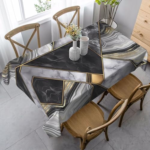 JaoXer Rechteckige Tischdecke mit schwarzem Marmor-Textur, goldfarbener Druck, waschbar, klassische Küchendekoration für Esstisch, Tischplatte, Party-Tischdecken von JaoXer