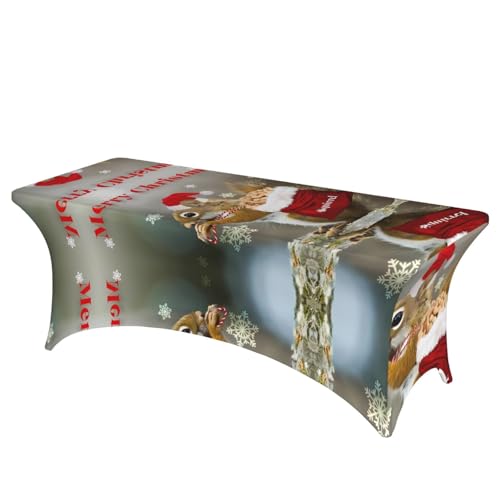 JaoXer Rechteckige Tischdecke mit weihnachtlichem Eichhörnchen-Druck, abwischbar, dehnbar, langlebig, für den Innen- und Außenbereich JaoXer Rechteckige Tischdecke mit weihnachtlichem Eichhörnchen-Druck, abwischbar, dehnbar, langlebig, für den Innen- und Außenbereich von JaoXer