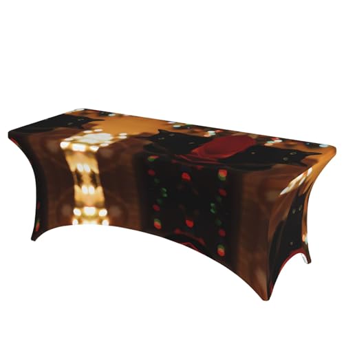 JaoXer Rechteckige Tischdecke mit weihnachtlichem Katzendruck, abwischbar, dehnbar, langlebig, für den Innen- und Außenbereich JaoXer Rechteckige Tischdecke mit weihnachtlichem Katzendruck, abwischbar, dehnbar, langlebig, für den Innen- und Außenbereich von JaoXer