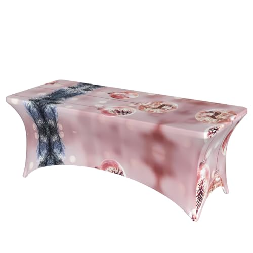 JaoXer Rechteckige Tischdecke mit weihnachtlichem Kugelaufdruck, abwischbar, dehnbar, langlebig, für den Innen- und Außenbereich von JaoXer