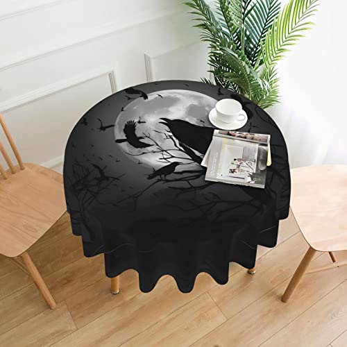 JaoXer Runde Tischdecke mit Krähenvögeln – Esstischabdeckung für Esszimmer, Bürotreffen und Feiertage, 152,4 cm Couchtischdecke von JaoXer