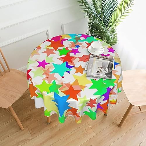 JaoXer Runde Tischdecke mit bunten Sternen, Esstischabdeckung für Esszimmer, Bürotreffen und Feiertage, 152,4 cm Couchtischdecke JaoXer Runde Tischdecke mit bunten Sternen, Esstischabdeckung für Esszimmer, Bürotreffen und Feiertage, 152,4 cm Couchtischdecke von JaoXer