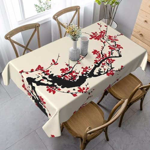 Rechteckige Tischdecke mit japanischem Blumenmuster und Kirschblüten-Druck, waschbar, klassische Küchendekoration für Esstisch, Tischplatte, Party-Tischdecken von JaoXer
