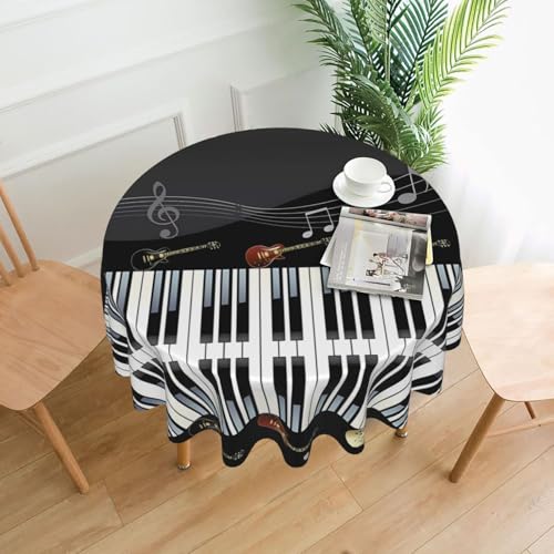 Runde Tischdecke mit Gitarren-Klaviermuster, Esstischabdeckung für Esszimmer, Bürotreffen und Feiertage, 152,4 cm Couchtischdecke Runde Tischdecke mit Gitarren-Klaviermuster, Esstischabdeckung für Esszimmer, Bürotreffen und Feiertage, 152,4 cm Couchtischdecke von JaoXer