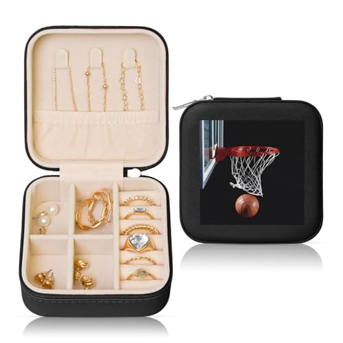 Schwarze quadratische Leder-Schmuckschatulle – tragbare Basketball-Druck-Aufbewahrung für Frauen, ideales Geburtstags- und Valentinstagsgeschenk Schwarze quadratische Leder-Schmuckschatulle – tragbare Basketball-Druck-Aufbewahrung für Frauen, ideales Geburtstags- und Valentinstagsgeschenk von JaoXer