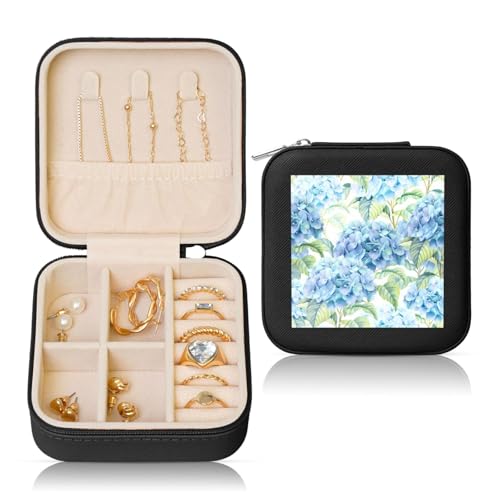 Schwarze quadratische Leder-Schmuckschatulle – tragbare Hortensien-Aquarell-Druck-Aufbewahrung für Frauen, ideales Geburtstags- und Valentinstagsgeschenk Schwarze quadratische Leder-Schmuckschatulle – tragbare Hortensien-Aquarell-Druck-Aufbewahrung für Frauen, ideales Geburtstags- und Valentinstagsgeschenk von JaoXer