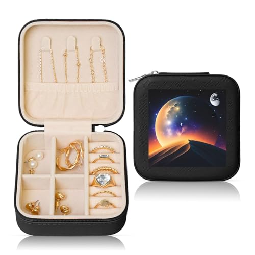 Schwarze quadratische Leder-Schmuckschatulle – tragbare Nacht mit Mond-Patte-Druck für Frauen, ideales Geburtstags- und Valentinstagsgeschenk Schwarze quadratische Leder-Schmuckschatulle – tragbare Nacht mit Mond-Patte-Druck für Frauen, ideales Geburtstags- und Valentinstagsgeschenk von JaoXer