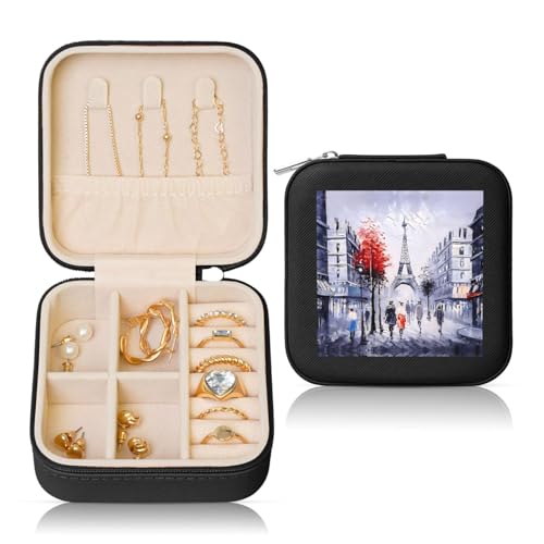 Schwarze quadratische Leder-Schmuckschatulle – tragbare Paris City Tree Eiffelturm Kunstdruck-Aufbewahrung für Frauen, ideales Geburtstags- und Valentinstagsgeschenk Schwarze quadratische Leder-Schmuckschatulle – tragbare Paris City Tree Eiffelturm Kunstdruck-Aufbewahrung für Frauen, ideales Geburtstags- und Valentinstagsgeschenk von JaoXer