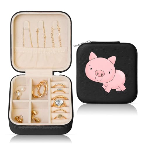 Schwarze quadratische Leder-Schmuckschatulle – tragbare Schweinchen-Aufdruck-Aufbewahrung für Frauen, ideales Geburtstags- und Valentinstagsgeschenk Schwarze quadratische Leder-Schmuckschatulle – tragbare Schweinchen-Aufdruck-Aufbewahrung für Frauen, ideales Geburtstags- und Valentinstagsgeschenk von JaoXer