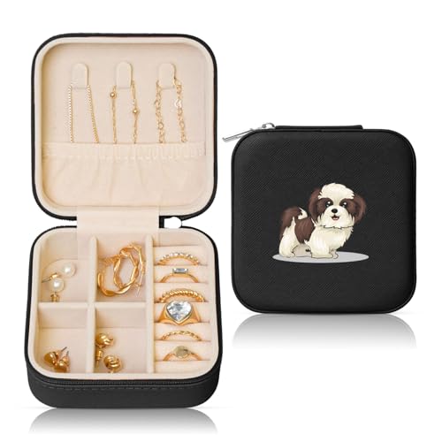 Schwarze quadratische Leder-Schmuckschatulle – tragbare Shih Tzu Hunde-Aufdruck-Aufbewahrung für Frauen, ideales Geburtstags- und Valentinstagsgeschenk Schwarze quadratische Leder-Schmuckschatulle – tragbare Shih Tzu Hunde-Aufdruck-Aufbewahrung für Frauen, ideales Geburtstags- und Valentinstagsgeschenk von JaoXer