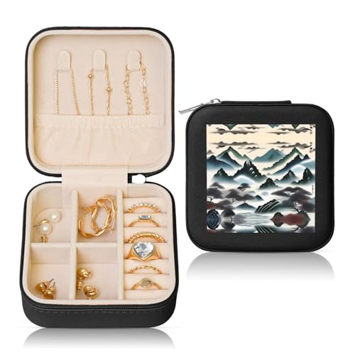 Schwarze quadratische Leder-Schmuckschatulle – tragbare Wolken und Berge Druckaufbewahrung für Frauen, ideales Geburtstags- und Valentinstagsgeschenk Schwarze quadratische Leder-Schmuckschatulle – tragbare Wolken und Berge Druckaufbewahrung für Frauen, ideales Geburtstags- und Valentinstagsgeschenk von JaoXer