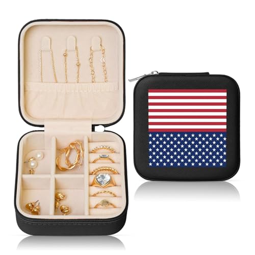 Schwarze quadratische Leder-Schmuckschatulle – tragbare amerikanische Flagge, Sterne, Streifen, Druck-Aufbewahrung für Frauen, ideales Geburtstags- und Valentinstagsgeschenk Schwarze quadratische Leder-Schmuckschatulle – tragbare amerikanische Flagge, Sterne, Streifen, Druck-Aufbewahrung für Frauen, ideales Geburtstags- und Valentinstagsgeschenk von JaoXer