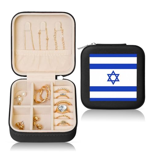 Schwarze quadratische Leder-Schmuckschatulle – tragbare israelische Flagge, Druckaufbewahrung für Frauen, ideales Geburtstags- und Valentinstagsgeschenk Schwarze quadratische Leder-Schmuckschatulle – tragbare israelische Flagge, Druckaufbewahrung für Frauen, ideales Geburtstags- und Valentinstagsgeschenk von JaoXer