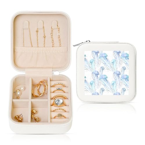 Weiße quadratische Leder-Schmuckschatulle – tragbare Aquarell-3D-Quallen-Druck-Aufbewahrung für Frauen, ideales Geburtstags- und Valentinstagsgeschenk Weiße quadratische Leder-Schmuckschatulle – tragbare Aquarell-3D-Quallen-Druck-Aufbewahrung für Frauen, ideales Geburtstags- und Valentinstagsgeschenk von JaoXer