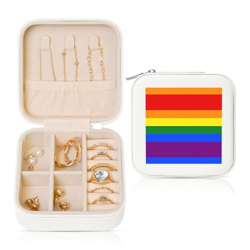 Weiße quadratische Leder-Schmuckschatulle – tragbare Aufbewahrungsbox mit Regenbogen-Druck für Frauen, ideales Geburtstags- und Valentinstagsgeschenk Weiße quadratische Leder-Schmuckschatulle – tragbare Aufbewahrungsbox mit Regenbogen-Druck für Frauen, ideales Geburtstags- und Valentinstagsgeschenk von JaoXer