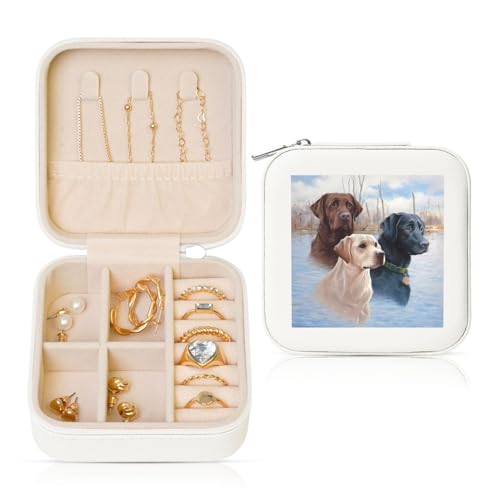 Weiße quadratische Leder-Schmuckschatulle – tragbare Labrador-Hunde-Druckaufbewahrung für Frauen, ideales Geburtstags- und Valentinstagsgeschenk Weiße quadratische Leder-Schmuckschatulle – tragbare Labrador-Hunde-Druckaufbewahrung für Frauen, ideales Geburtstags- und Valentinstagsgeschenk von JaoXer