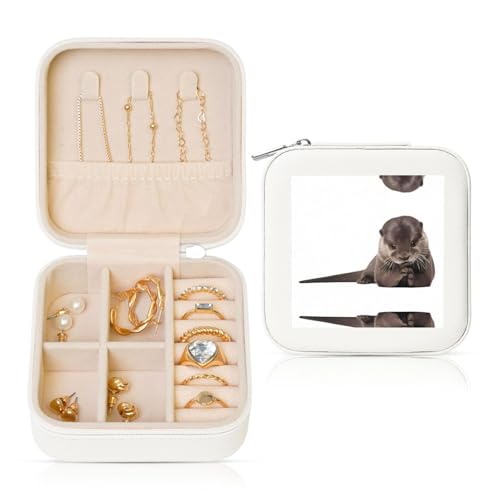 Weiße quadratische Leder-Schmuckschatulle – tragbare süße Otter-Druck-Aufbewahrung für Frauen, ideales Geburtstags- und Valentinstagsgeschenk Weiße quadratische Leder-Schmuckschatulle – tragbare süße Otter-Druck-Aufbewahrung für Frauen, ideales Geburtstags- und Valentinstagsgeschenk von JaoXer