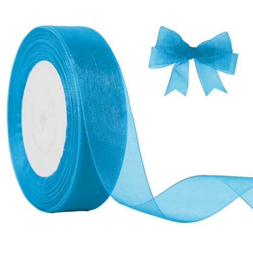 JaoZuyard Blaues Organza-Chiffonband, 2,5 cm x 45,7 m, durchscheinendes Band für Blumenstoff für Hochzeitseinladungen, Brautsträuße, Party-Dekoration, Geschenkverpackung, Schleifenherstellung von JaoZuyard