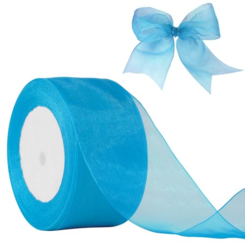JaoZuyard Blaues Organza-Chiffonband, 5,1 cm x 45,7 m, durchscheinendes Band für Blumenstoff für Hochzeitseinladungen, Brautsträuße, Party-Dekoration, Geschenkverpackungen, Schleifenherstellung von JaoZuyard