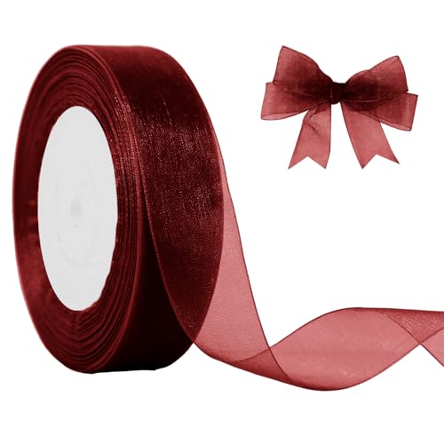 JaoZuyard Burgunderrotes Organza-Chiffonband, 2,5 cm x 45,7 m, durchscheinendes Band für Blumenstoff, für Hochzeitseinladungen, Brautsträuße, Party-Dekoration, Geschenkverpackung, Schleifenherstellung von JaoZuyard